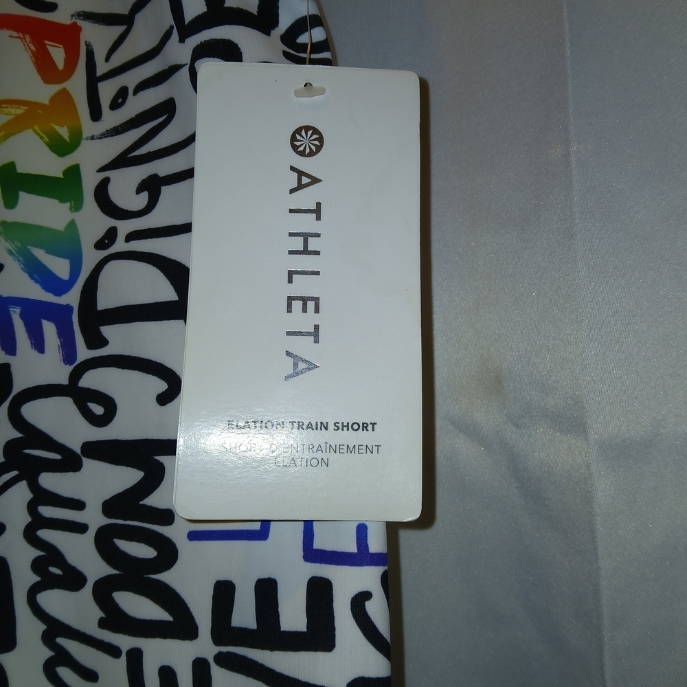 Athleta Multicolor Text Print Shorts - Picture 3 of 3